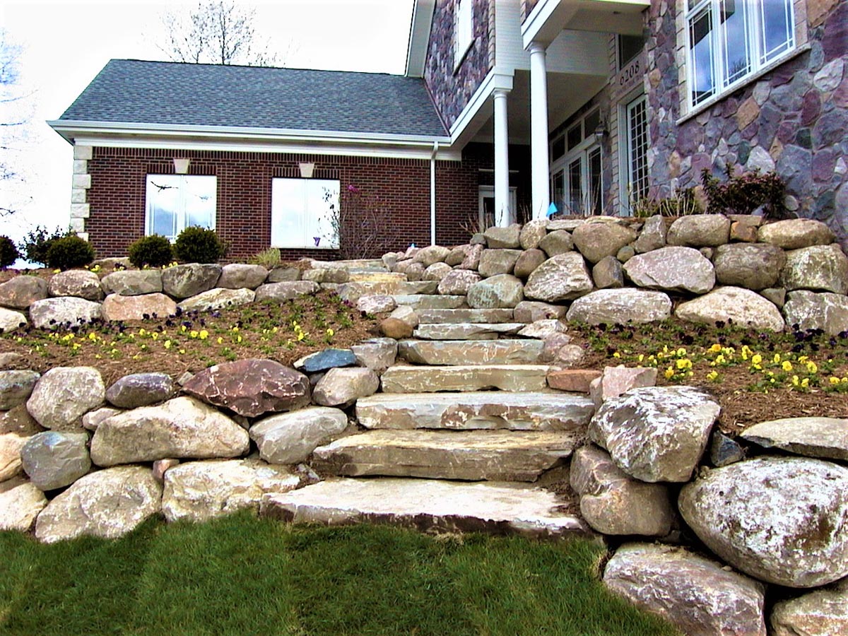 boulder landscape and stone steps