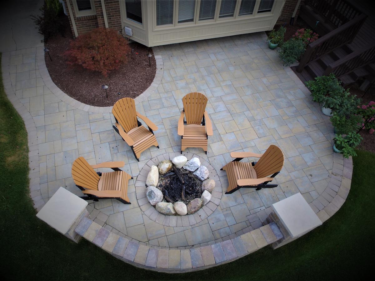 brick patio with custom firepit