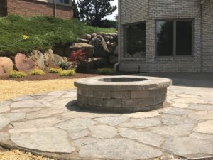 outdoor stone and brick firepit