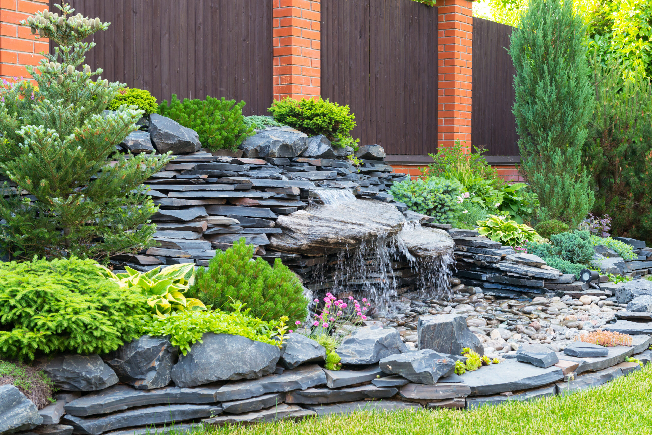 Pondless waterfall feature in Michigan