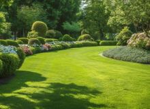 Well-manicured lawn and trimmed shrubs improving a home's exterior appearance